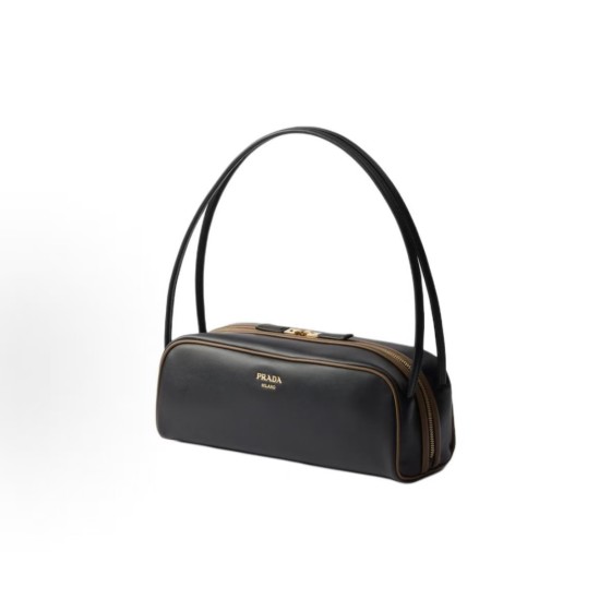 PRADA Swing Women\'s black single-shoulder bag with engraved logo and embossed pattern on the front